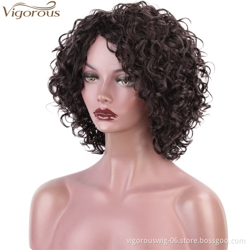 Vigorous 12 Inches Side Part Brown Short Hair Wig Human Hair Wigs Afro Curly Wigs For White Women Wholesale Price